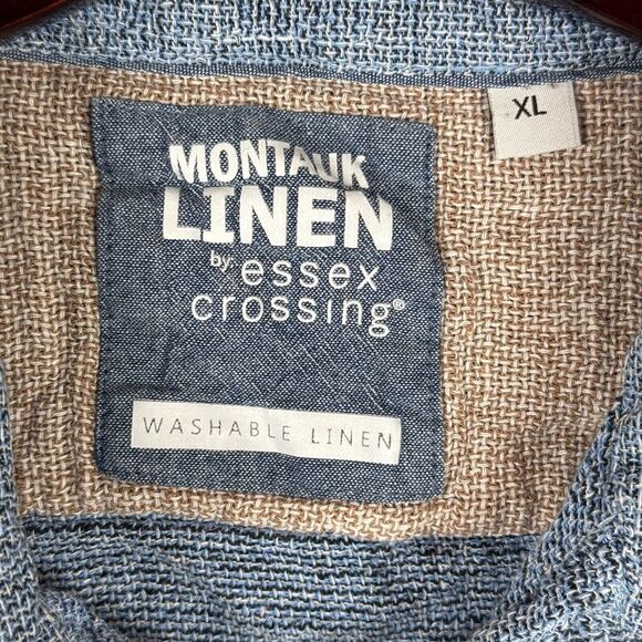 Essex Crossing Shirt Mens Extra Large Blue Washable Montauk Linen Button Pocket - Picture 2 of 10